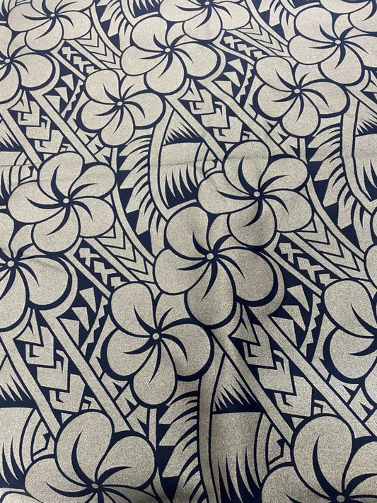 Island Print Fabric - Navy Blue&Silver 5.4 Yards