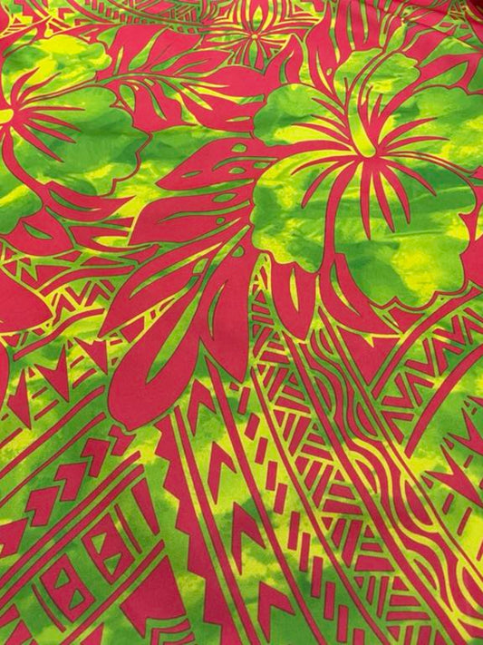 Island Print Fabric - Pink&Green 5.4 Yards