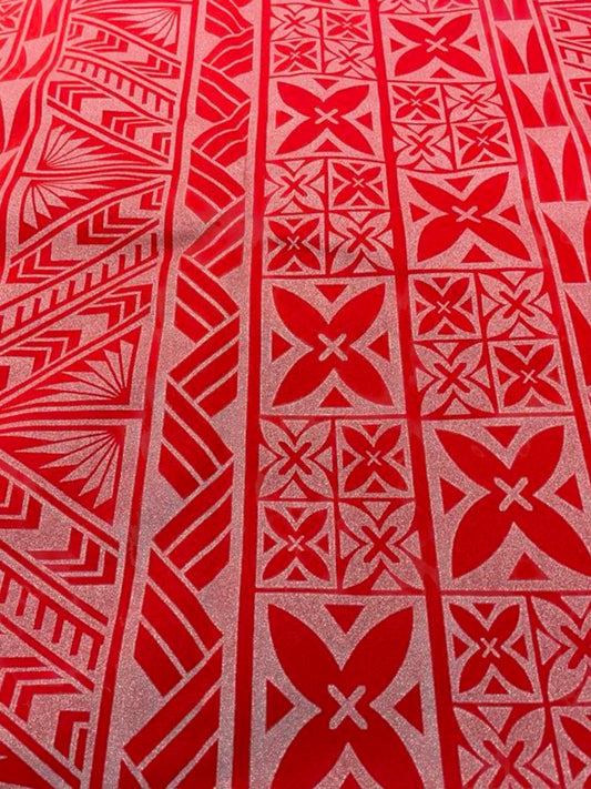 Island Print Fabric - Red 5.4 Yards